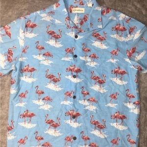 Caribbean Blue Flamingo Print Men's Shirt